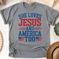 thumbnail image 1 of She Loves Jesus and America Too Shirt – Christian Patriotic Graphic Tee, Graphite Heather, Size 5XL, 1 of 6