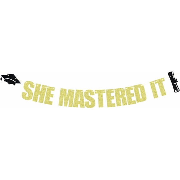 She Mastered It Banner, Masteres 2025 Banner, Girls Happy Master Degree Party Decorations 2025, Glittery Congrats Grad Decorations