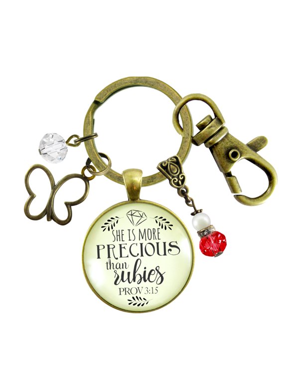 She More Precious Rubies Gutsy Goodness Bronze Keychain Fashion Faith Inspired Jewelry For Cherished Woman