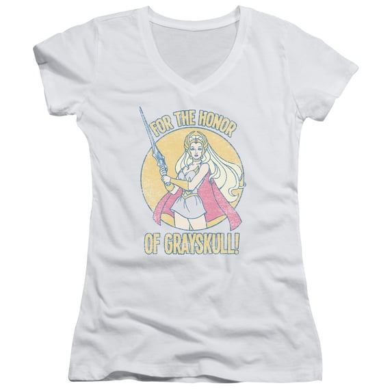 She Ra/Honor Of Grayskull Junior Women's V-Neck T-Shirt White