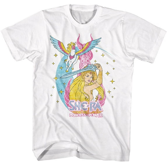 Masters Of The Universe She Ra Swiftwind Stars White Adult T-Shirt