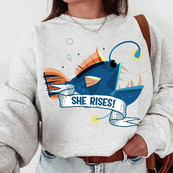 She Rises Angler Fish Sweatshirt, Deepsea Lantern Fish Pullover, Let Her Rise Ocean Theme Graphic Sweatshirt
