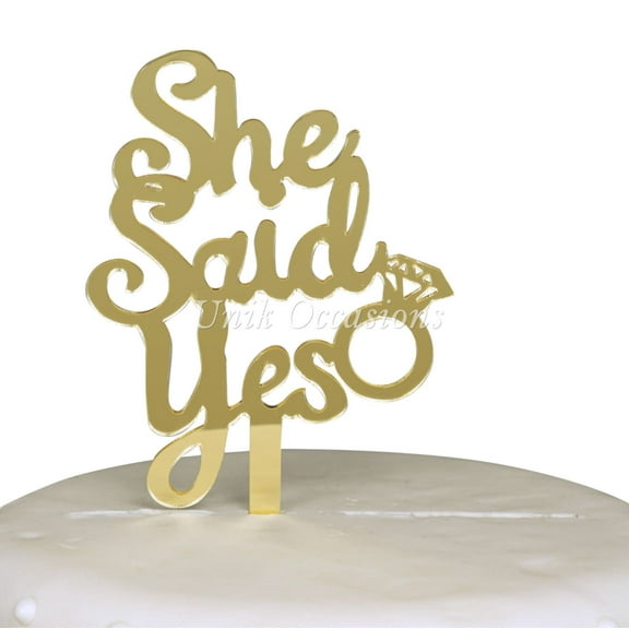 She Said Yes Engagement Acrylic Cake Topper, Gold Mirror