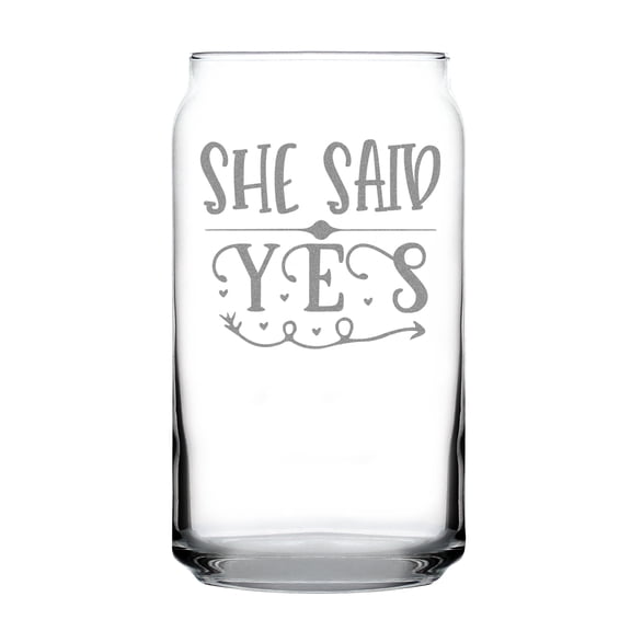 She Said Yes Pint Glass, Hand Engraved 16oz Wedding Proposal Engagement Idea, Romantic , Etched Can Glass