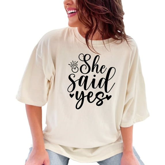 She Said Yes T-Shirt, Engagement Shirt, Bridal Shower Gift, Wedding Announcement Tee, Bachelorette Party Top, Bride To Be Tshirt, Ivory Comfort Colors T-Shirt, Small