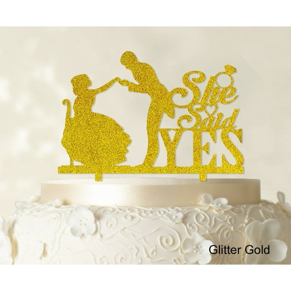 "She Said Yes Wedding Cake Topper Custom Name Cake Topper Color Option Available 6""-7"" Inches Wide"