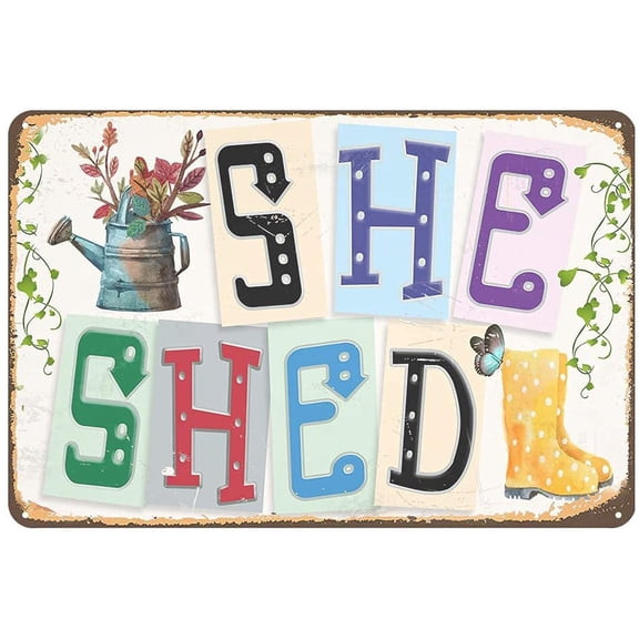 She Shed -Metal Aluminum Sign Vintage Decor Home Garden Patio Wall Decoration Woman Cave Sign Size: 12 x 8 Inches