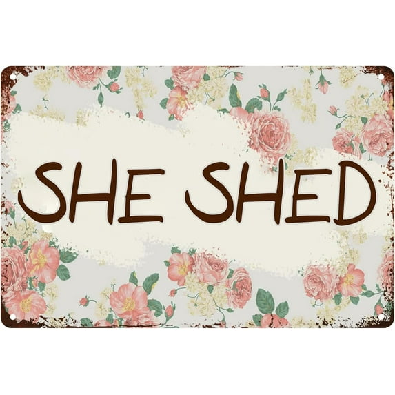 She Shed Metal Sign Farmhouse Wall Sign for Home Fun Universal Household Family Signs Great for Her Shed 8"x12"