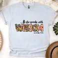 thumbnail image 1 of She Speaks With Wisdom Proverbs 31:26 Christian Floral T-Shirt, Ash, Size L, 1 of 6