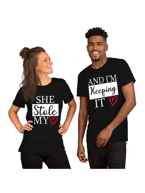 She Stole My Heart Funny Matching Couple T-shirt – His and Hers Valentine Gift Shirts, Anniversary Tee