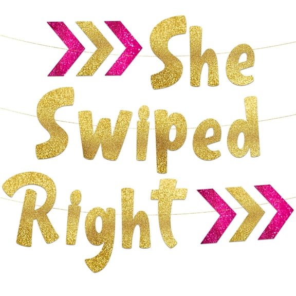 She Swiped Right Funny Bachelorette Party Gold Glitter Banner - Funny Bachelorette Decorations for Her - Party Supplies, Favors and Gifts