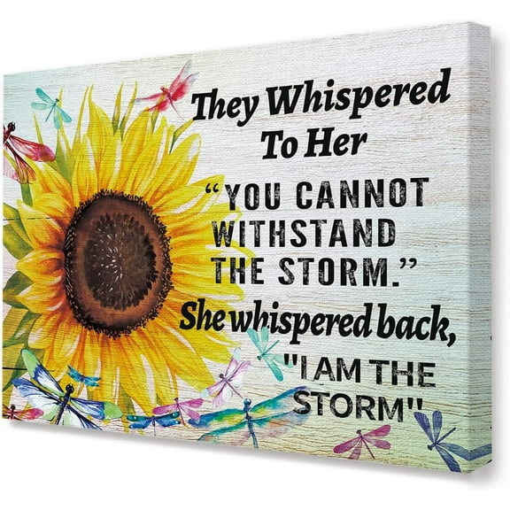 She Whispered Back I am the Storm Wall Decor,Im the Storm Wall Art,Sunflower Inspirational Decor for Girls Room,I am the Storm Wall Art Canvas for Women Girls Office Bedroom Decor