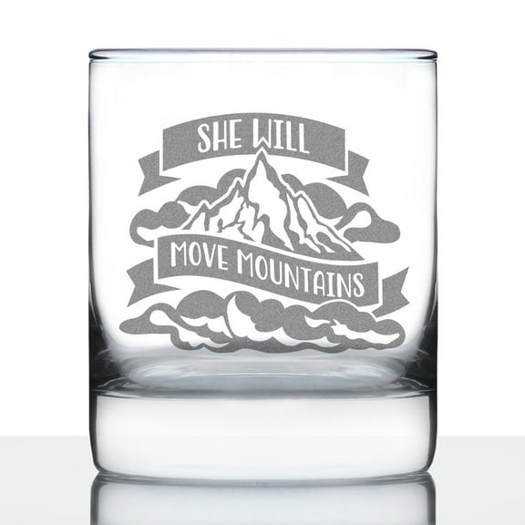 Bevvee Whiskey Rocks Glass 10.25 oz She Will Move Mountains Gifts for Empowered Women Glassware & Drinkware