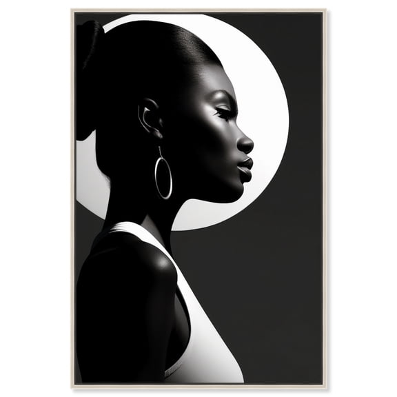 She With The Moon Canvas Feminine Black White Art by Art Remedy, Silver Frame, 30" x 45"