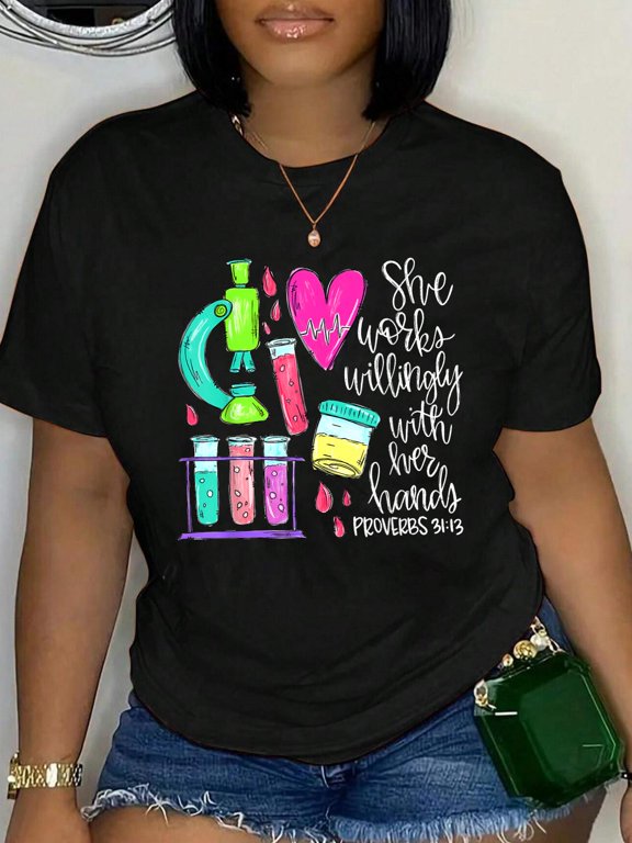 She Works Willingly With Her Hands Proverbs Medical Lab Tech T-Shirt