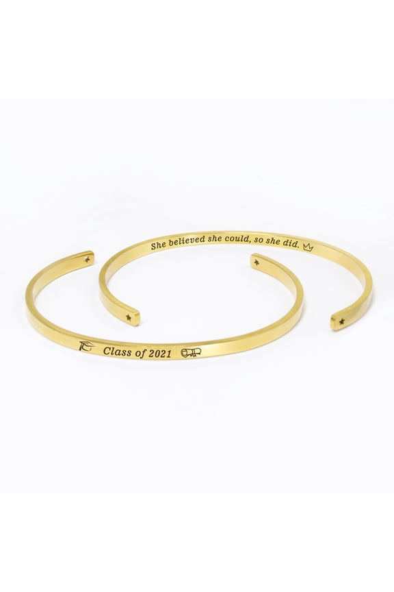 "She believed she could…" Gold Stainless Steel Graduation Theme Hidden Message Gift for Her Cuff Bracelet with Gift Set