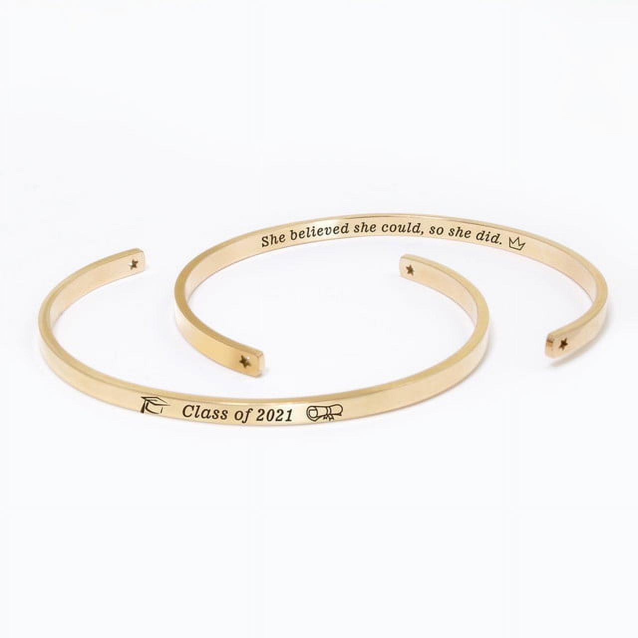 "She believed she could…" Rose Gold Stainless Steel Graduation Theme Hidden Message Gift for Her Cuff Bracelet with Gift Set