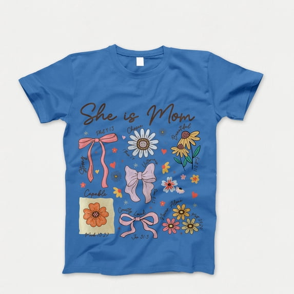 She is Mom Coquette T-Shirt, Christian Mama Tshirt, Boho Floral Mama Shirt, Mother’s Day Gift Shirt, Wildflower Mama Bible Verses, Gifts for Mother