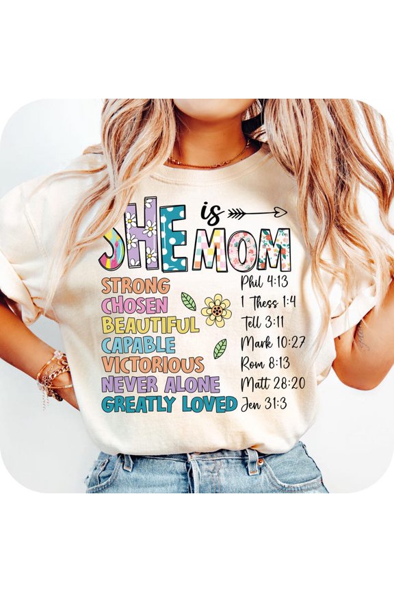 She is Mom T-shirt, Flower Mom Shirt, Blessed Mom Gift, Mom Life Shirt, Retro Mama Quotes for Mother's Day