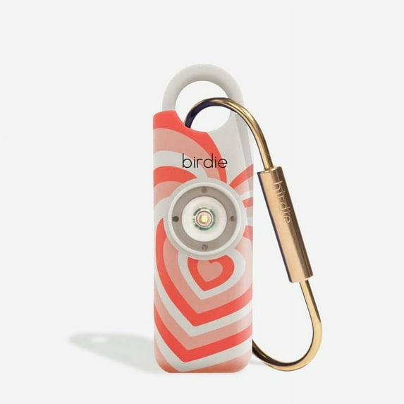 She's Birdie 130db Heart-Shaped Personal Alarm with Solid Brass Keychain and Flashing Strobe Light