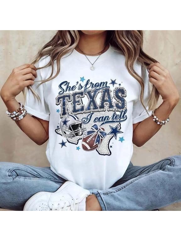 She's From Texas I Can Tell Cowboys Shirt, Dallas Football Fan Shirt, Western Football Girl Tee