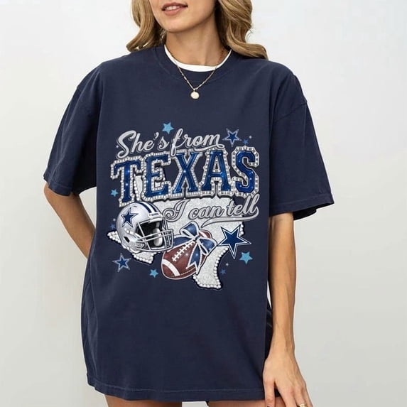 She's From Texas I Can Tell Cowboys Shirt, Dallas Football Fan Shirt, Western Football Girl Tee