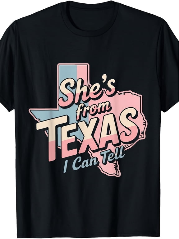 She's From Texas I Can Tell Vintage Cowgirl Graphic Tee for Men Women, Retro Lone Star Short Sleeve T-Shirt, Casual Crew Neck Top for Texas Girl Gift