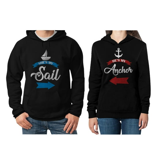 She's My Sail He's My Anchor Valentine's Day Gift Matching Couples Hoodies My Sail Black XX-Large / My Anchor Black XX-Large