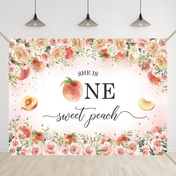 She’s One Sweet Peach Backdrop Girls 1st Birthday Photography Background First Birthday Princess Sweet One Baby Sower Cake Table Banner