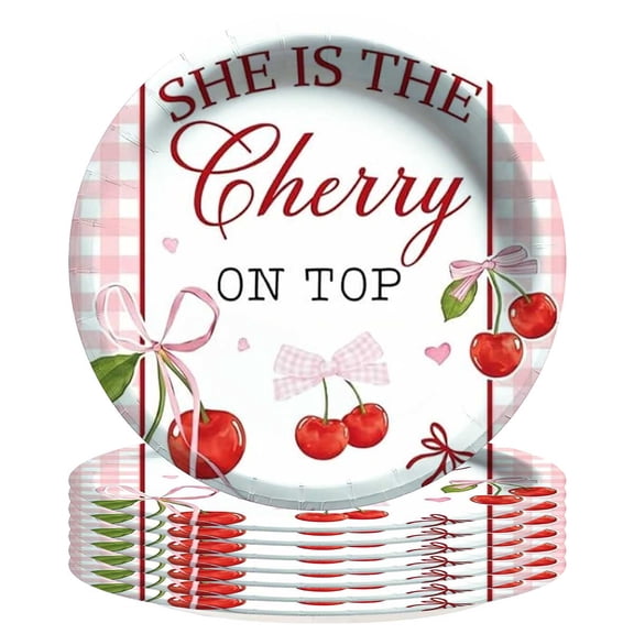 She's The Cherry On Top Cherries Plates Party Supplies Birthday Decorations Tableware Disposable Dinnerware 8pcs