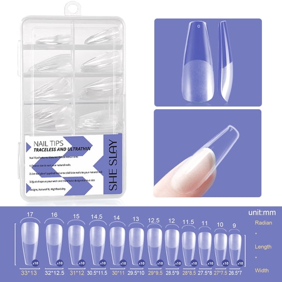 SheSlay Gel X Lightweight Coffin Soft Gel Press-On Nails with 120 Individual Nail Tips, Clear, 120 Pieces