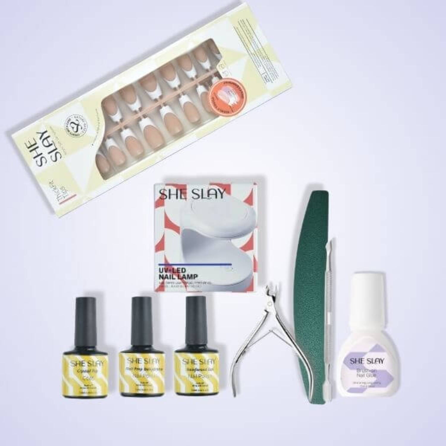 SheSlay Press-On Nail Starter Kit – UV Lamp, Nail Prep  Thifit Coffin Nails