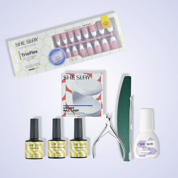 SheSlay Press-On Nail Starter Kit with UV Lamp & Full Nail Prep, 150 Pieces