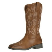 SheSole Cowboy Boots for Women Cowgirl Boot Mid Calf Square Toe Western Tan Boot US Size 8