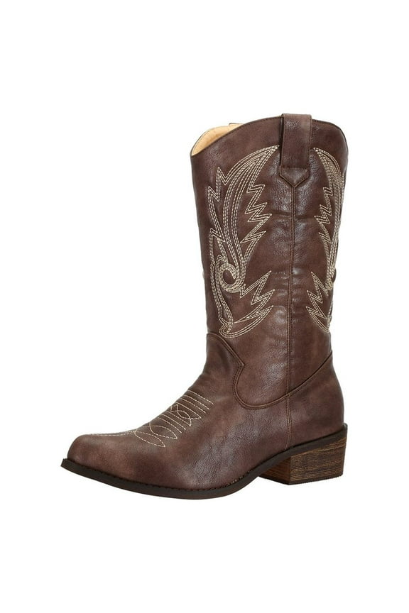 Women's Cowboy Boots Wide Calf Female Western Cowgirl Shoes Brown US 10.5