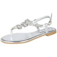 thumbnail image 1 of SheSole Women's Sparkly Rhinestone T-Strap Silver Flat Sandals Dressy Thong Beach Wedding Shoes US 8, 1 of 7