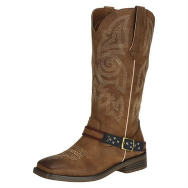 SheSole Women's Square Toe Western Cowboy Boots For Female Mid Calf Brown Size 7.5