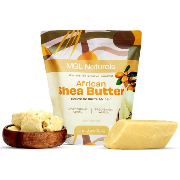 Shea Butter 1 lb by MGL Naturals, 100% Pure, Raw, Unrefined, Grade A. Nourish and moisturize the skin and hair. Use alone or DIY recipes. From Ghana, West Africa. (16oz)
