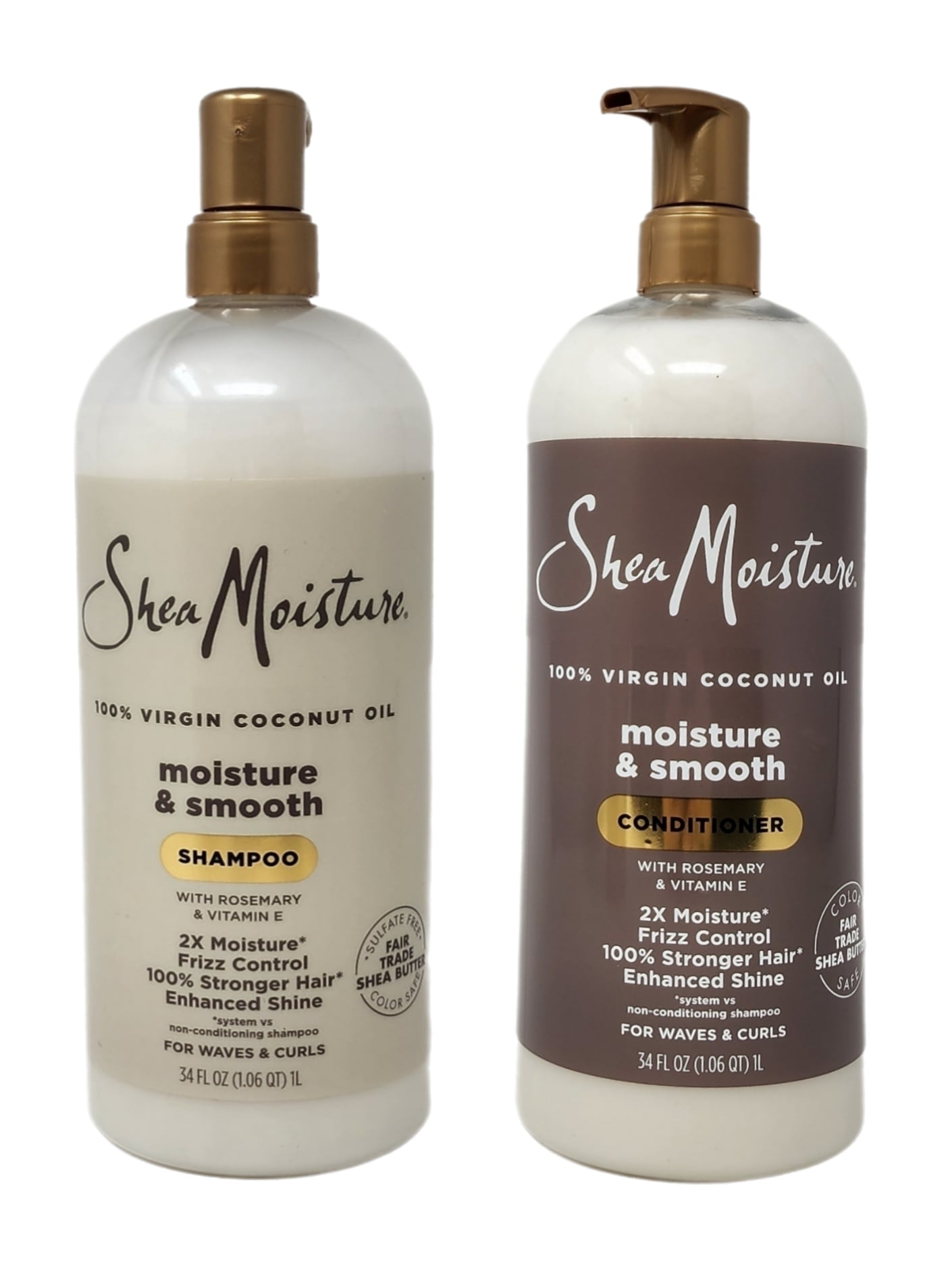 Shea Moisture 100% Virgin Coconut Oil Moisture and Smooth Shampoo and Conditioner with Rosemary and Vitamin E, For Waves and Curls, 34 fl oz