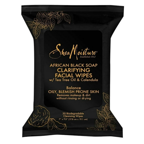 Shea Moisture African Black Soap Facial Wipes, 30 Wipes
