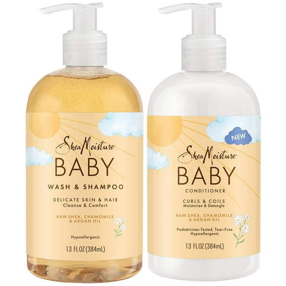 Shea Moisture Baby Care Set Baby Wash & Shampoo + Baby Conditioner, Delicate Skin & Hair Care, Moisturizer & Detangler for Coily & Curly Hair, 13 Oz Ea (2 Piece Set)