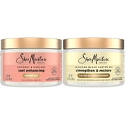 SheaMoisture Leave-In Conditioner Bundle, Coconut & Hibiscus Curl Enhancing Smoothie for Curly Hair, Frizz Control + Jamaican Black Castor Oil Strengthen & Restore for Hair Repair