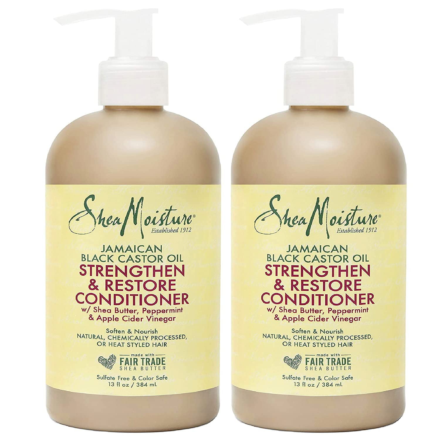 Shea Moisture Jamaican Black Castor Oil 13 Oz. Strengthen, Grow &Amp; Restore Conditioner With Shea Butter, Peppermint And Keratin - Sulfate Free And Color Safe - Value Pack Of 2 Each