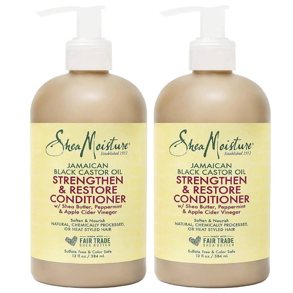 Shea Moisture Jamaican Black Castor Oil 13 Oz. Strengthen, Grow &Amp; Restore Conditioner With Shea Butter, Peppermint And Keratin - Sulfate Free And Color Safe - Value Pack Of 2 Each