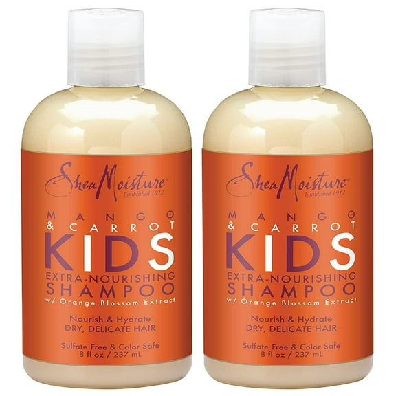 Shea Moisture Kids Shampoo - Extra-Nourishing Shea Butter, Mango & Carrot Hair Detangler with Orange Blossom Extract, 8 Oz (Pack of 2)