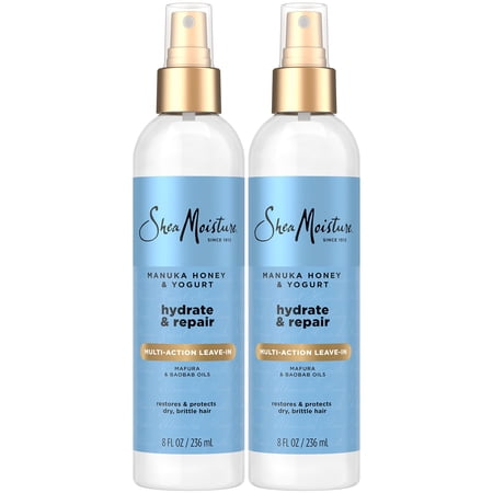 Shea Moisture Leave-In Conditioner, Multi-Action Spray 2-Pack, Manuka Honey & Yogurt Hydrate & Repair for Dry, Damaged Hair, 8 Oz Ea