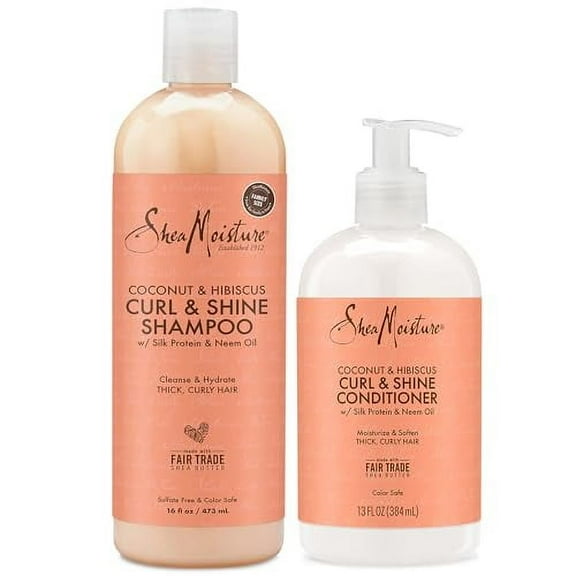 Shea Moisture Shampoo & Conditioner Set Curl & Shine, Coconut & Hibiscus Hair Care Formulas for Moisturizing & Defining Thick, Curly Hair (2 Piece Set)