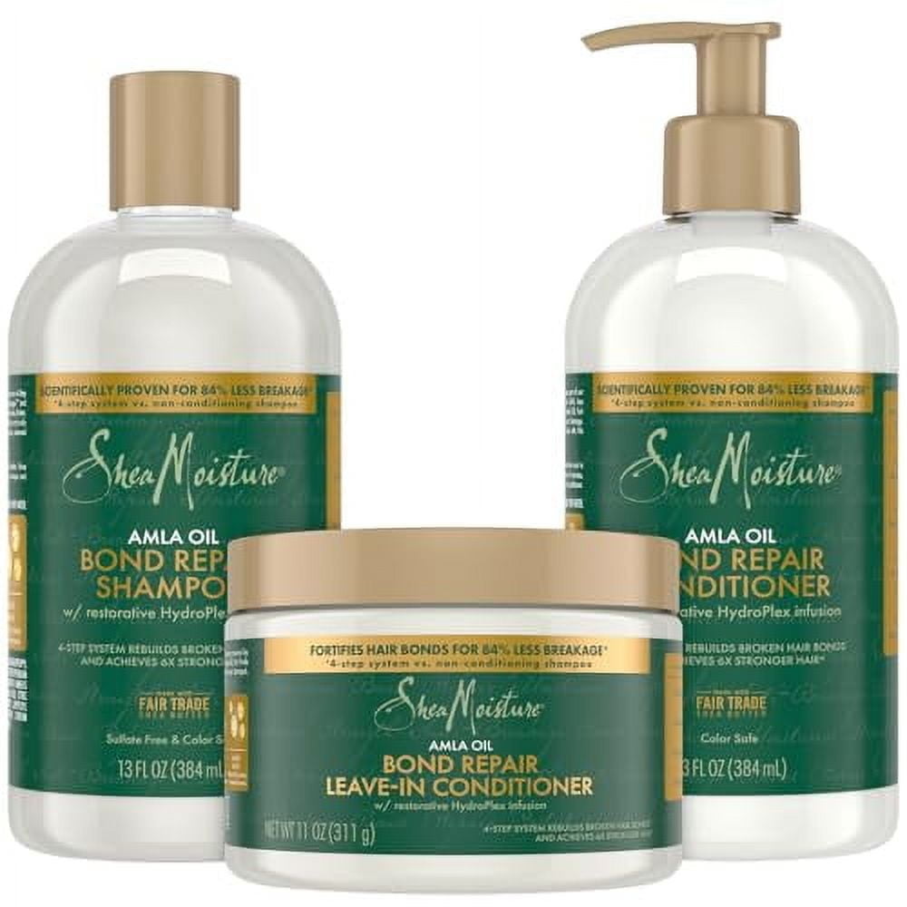 Shea Moisture Shampoo & Conditioner Set + Leave-In Conditioner – Amla Oil Bond Repair Hair Treatment for Dry, Damaged Hair, Anti-Frizz Products for Curly Hair (3 Piece Set)