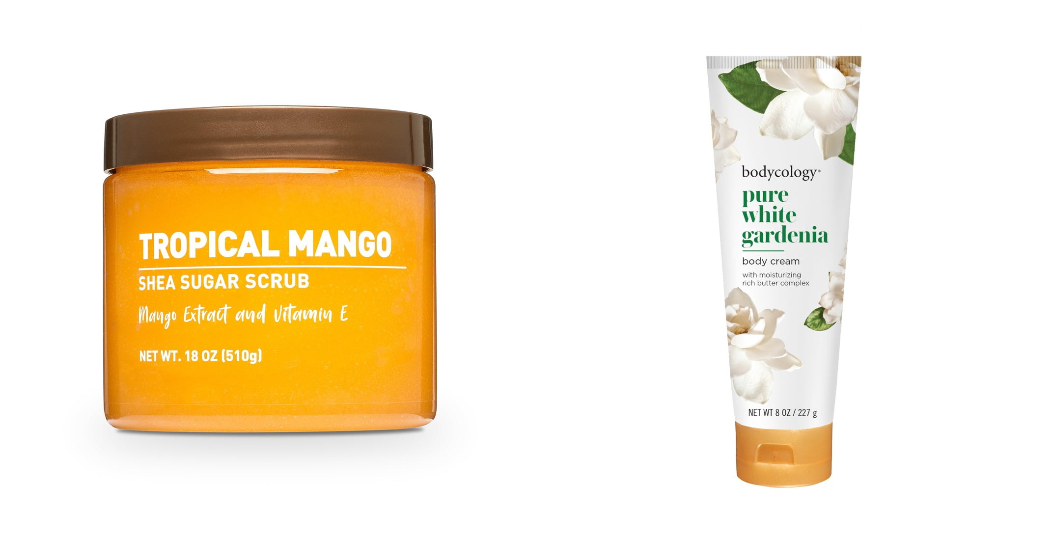 Shea Sugar Scrub, Tropical Mango & Bodycology Pure White Gardenia Shea Butter Body Cream Bundle