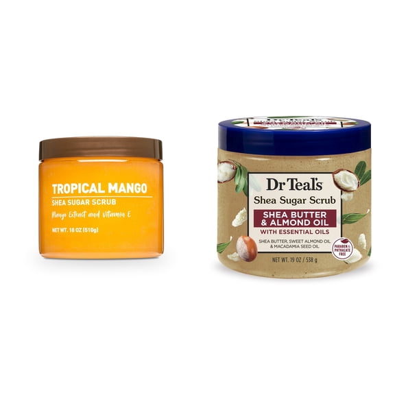 Shea Sugar Scrub, Tropical Mango & Dr Teal's Shea Sugar Body Scrub with Shea Butter, Almond & Essential Oils Bundle
